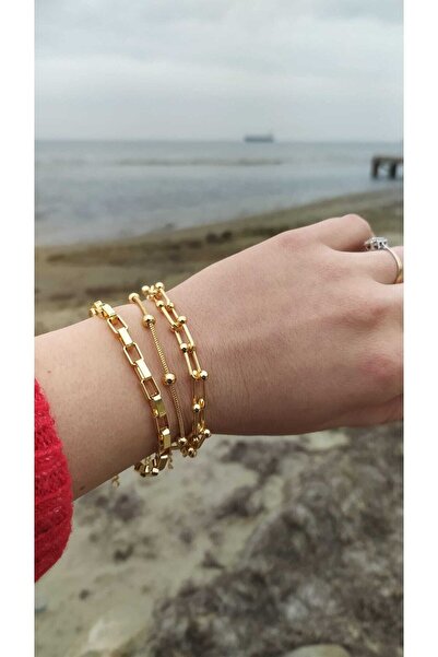 dergavud Kadın 3'lü Çelik Kombin Bileklik Seti Garantili