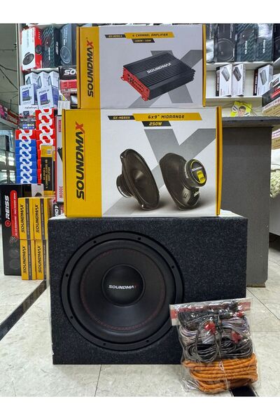 Soundmax Set 30cm Bass 1500wat 4kanallı Oto Anfi Oval Midrange Kayık Kablo Seti