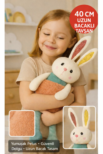 TOYFEST 40 Cm Uzun Bacaklı Tavşan Peluş Oyuncak – Yumuşak Peluş, Dekor ve Uyk...