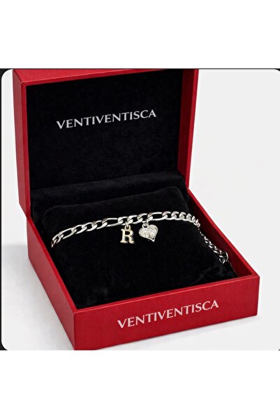 VENTİ VENTİSCA Steel Letter Bracelet with Heart Detail, a Gift for Lover, Cou...