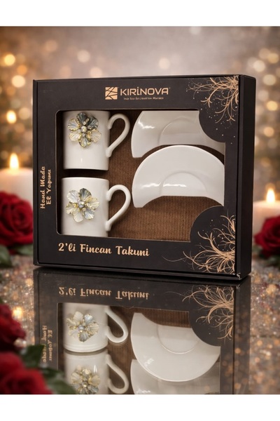 KirLiNova Porcelain Gray Flower Detailed Coffee Cup Set of 2