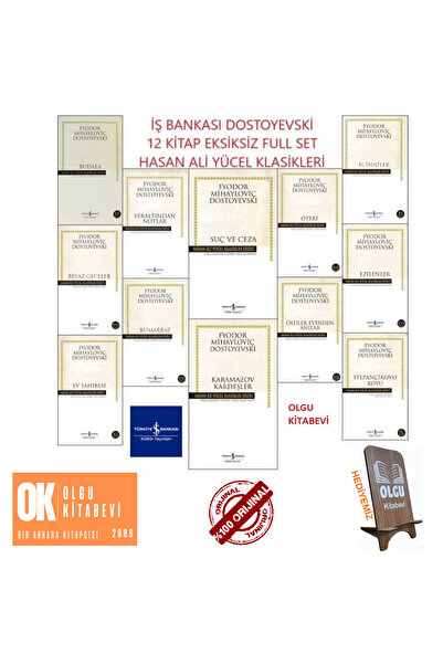 TÜRKİYE İŞ BANKASI KÜLTÜR YAYINLARI Dostoyevski 12 Kitap eksiksiz full set / ...