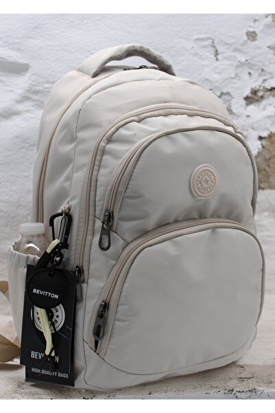 Bevitton حقيبة مدرسية من القماش المقاوم للماء باللون البيج للجنسين حقيبة ظهر ...
