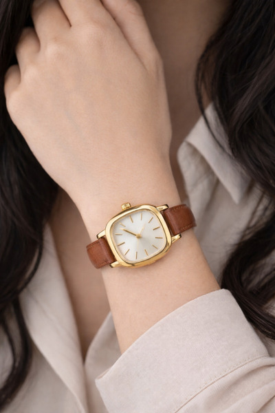 sonsuzsaat Gold Renk Oval Kasa Kahverengi Deri Kordonlu Minimal Şık Analog Ge...