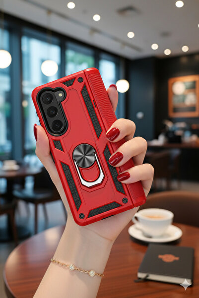 TechTrove Samsung Galaxy Z Fold 5 Kılıf Yüzüklü Stand Olabilen Magnetic Tpu T...