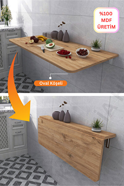 Kydonia Home 60x90 cm Raflı Mdf Ahşap Çam Desenli Oval Köşeli Duvara Monte Kı...