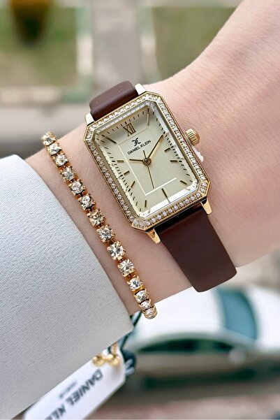 Daniel Klein Kasası Gold Kordonu Kahverengi Renk Kadın Kol Saati ve Bileklik