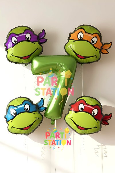 Parti Station 7 Years Green Ninja Turtles Balloon Set - Mbappe Concept Birthday