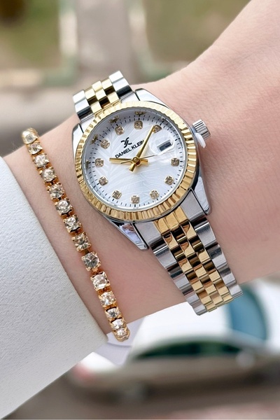 Daniel Klein Gold Silver Color 28 mm Women's Wristwatch and Bracelet