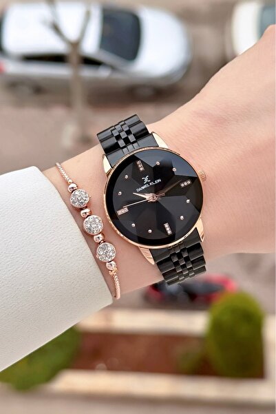 Daniel Klein 32 mm Women's Wristwatch and Bracelet with Case Rose Cord Black ...