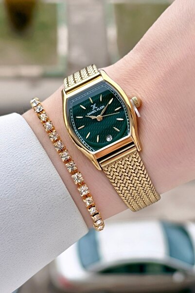 Daniel Klein Gold Color Women's Wristwatch and Bracelet with Green Cord
