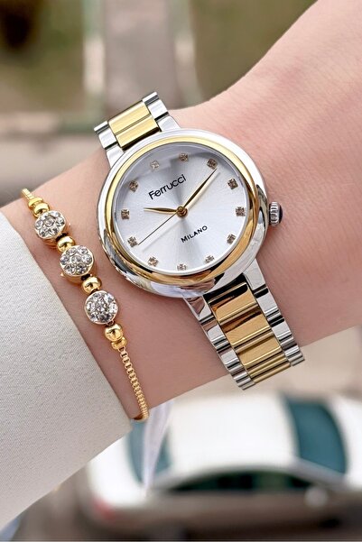 Ferrucci Gold Silver Color Women's Wristwatch and Bracelet