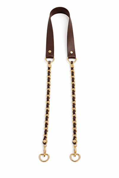 Nildenhobim Brown Faux Leather Bag Strap with Gold Color Chain 115 cm Compati...