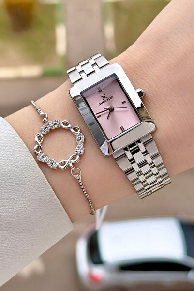 Daniel Klein Dial Pink Codeon Silver Color 22 mm Women Wrist Watch and Bracelet