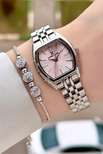 Daniel Klein Kadranı Pembe Kordonu Gümüş Renk Kadın Kol Saati ve Bileklik