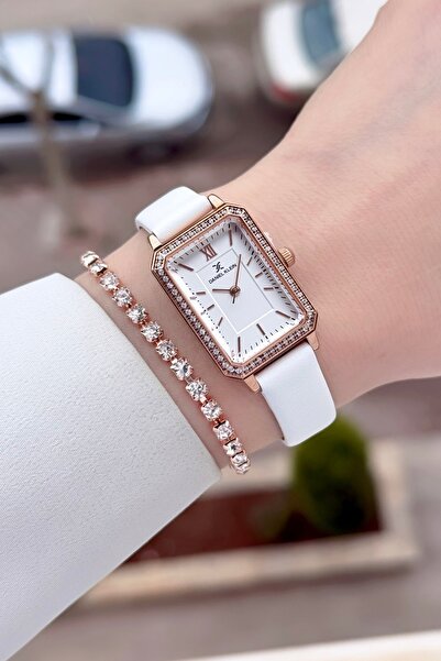 Daniel Klein ساعة يد نسائية وسوار معصم من كاسا روز كوردون باللون الأبيض مع سو...