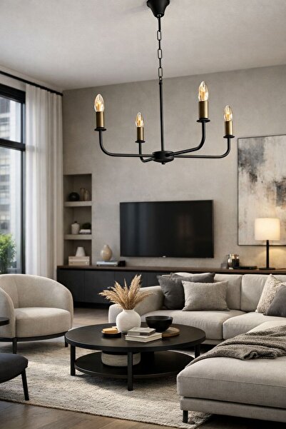 ONUR AVİZE Modern Retro Sade Şık Salon Mutfak Yatak Odası Siyah Eskitme Polig...