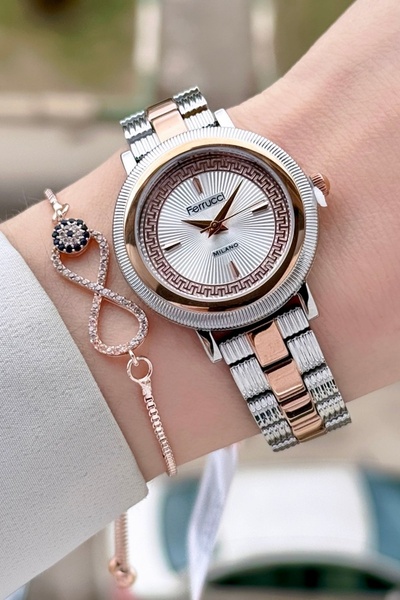 Ferrucci Rose Silver Color Women's Wristwatch and Bracelet
