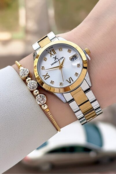 Daniel Klein Gold Silver Color 33 mm Women's Wrist Watch and Bracelet