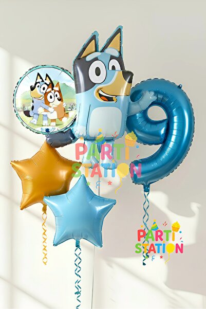 Parti Station Bluey Themed 9 Year Old Foil Balloon Set – Birthday Party Decor...