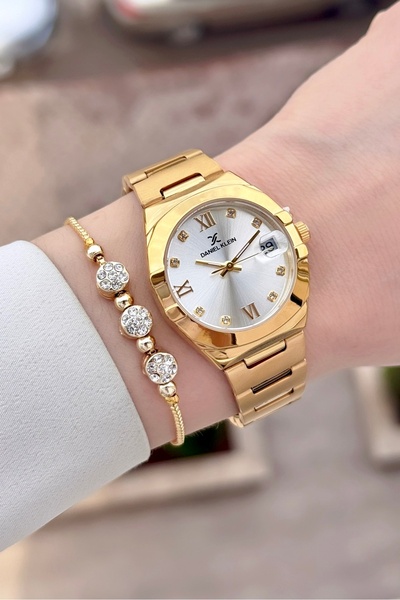 Daniel Klein 30 mm Women's Watch and Bracelet with Gold Color Adjustable Cord