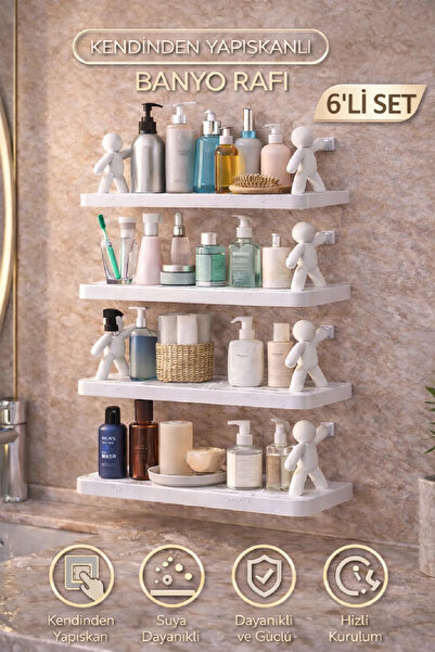 Berdina Home 6Lı Kendinden Yapışkanlı Craft Banyo Raf Tarz Baharatlık Rafı