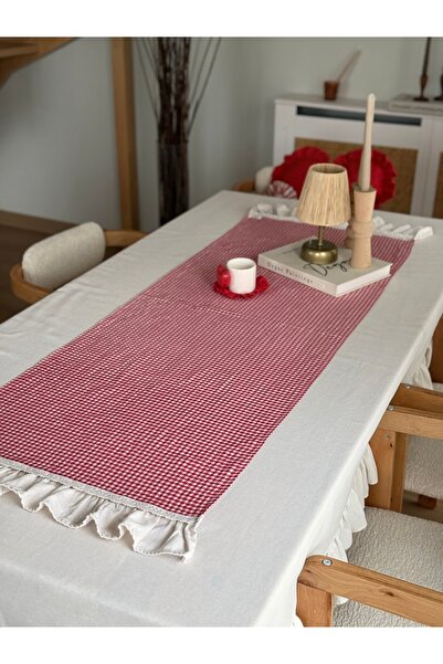 KaiAtelier Mia Kareli Fırfırlı Ham Keten Runner 40x120cm