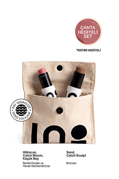 INO Beauty Sand Bronzer Stick 9,5Gr + Hibiscus Stick Ruj & Allık 4,5Gr + Maky...