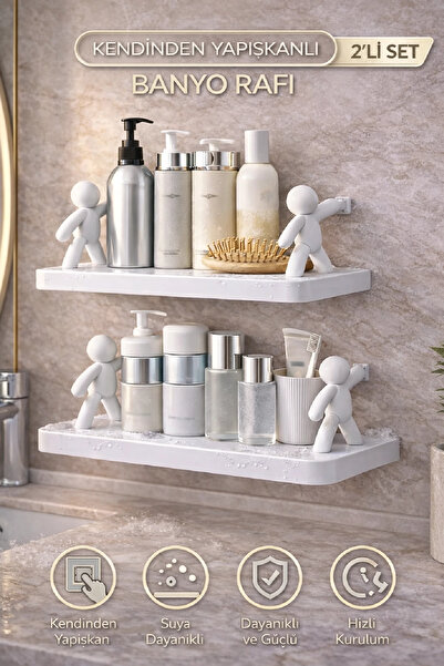 Berdina Home 2'li Kendinden Yapışkanlı Craft Banyo Rafı Baharatlık Mutfak Org...