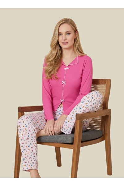 Berin Kadın Pamuklu Uzun Kollu Kurdelalı Pijama Takımı