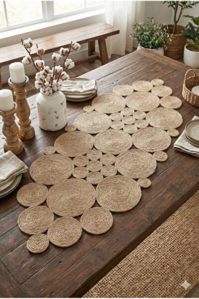 Homever Navette 130x60cm Hasır Jüt Salon Mutfak Masa Örtüsü / Runner / Ranır