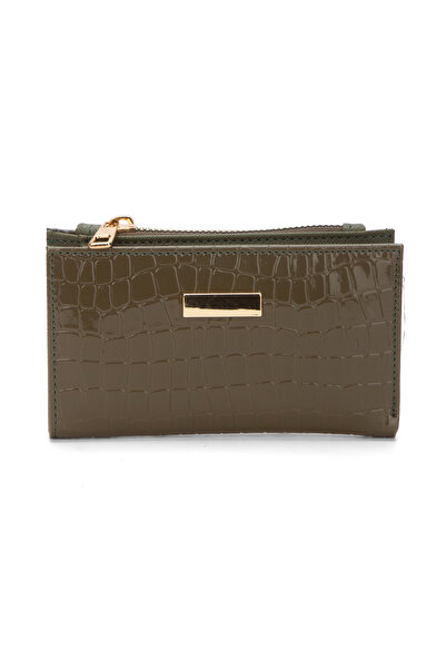 Adelina Bags Kadın Timsah Deseni Görünümlü Basic Küçük Haki Cüzdan