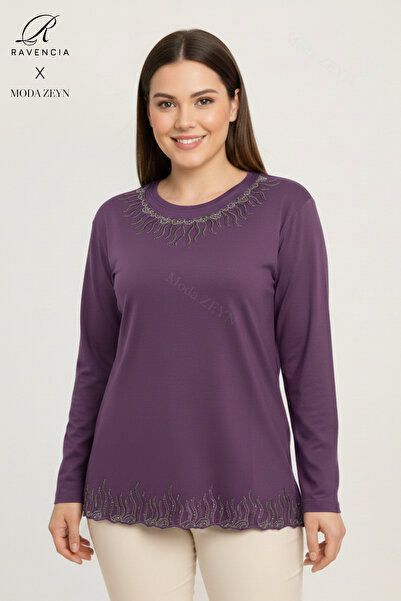 Ravencia Women's Pink Drop Patterned Collar and Skirt Stoned Embroidered Slit...