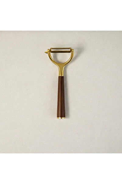 mirena ateiler مقشرة خضروات ذهبية اللون بمقبض من أكاسيا - شفرة من الفولاذ الم...