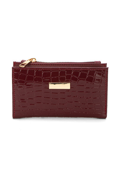 Adelina Bags Kadın Timsah Deseni Görünümlü Basic Küçük Bordo Cüzdan
