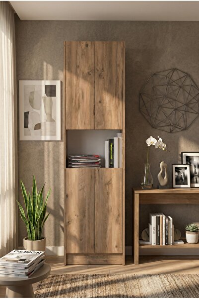 YETİ MOBİLYA Flat56 Kitaplık 4 Kapaklı Kütüphane Çok Amaçlı Dolap Çam
