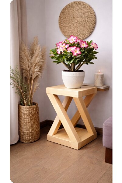 inci mobilya ahşap Ahşap Saksılık, Yan Sehpa, Sehpa, Tabure Doğal Renk