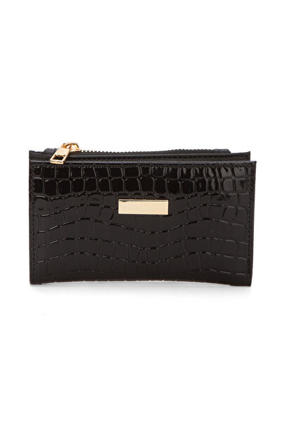 Adelina Bags Kadın Timsah Deseni Görünümlü Basic Küçük Siyah Cüzdan