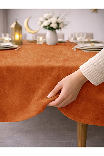 Perle Daily Series Kadife Dokulu Mandalina Rengi Masa Örtüsü