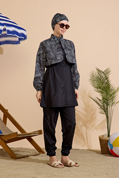 GAVLİA Women's Hijab Swimsuit 3-Piece Set - Half-Covering Zippered..