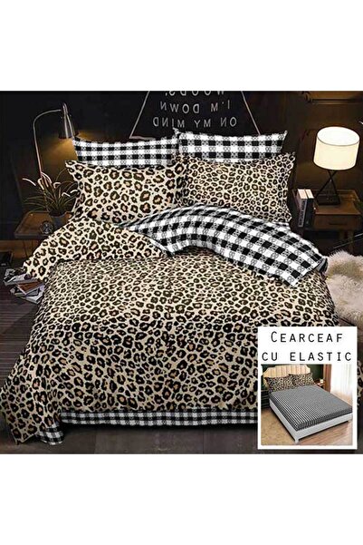 Patul Lenjerie Finet Satinat, 2 Persoane, Cearceaf cu Elastic, 6 Piese #FE159