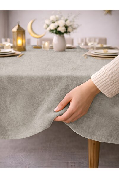 Perle Daily Series Kadife Dokulu Ekru Renk Masa Örtüsü