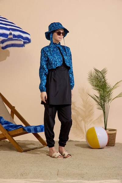 GAVLİA Women's Hijab Swimsuit 5-Piece Set - Half-Covering Zippered..