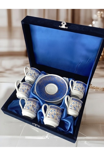 Nihal Süeda Gold Gilded Velvet Porcelain Cup Set - Special Patterned