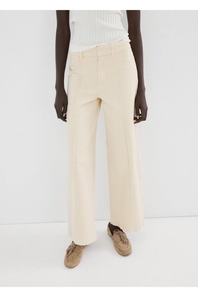 MANGO Woman Yüksek belli dikişli wideleg jean pantolon