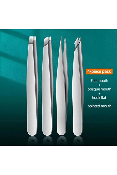 Choice1 C518-Silver 4pcs Eyebrow Tweezers Set 4 Pcs Stainless Steel Eyebrow F...