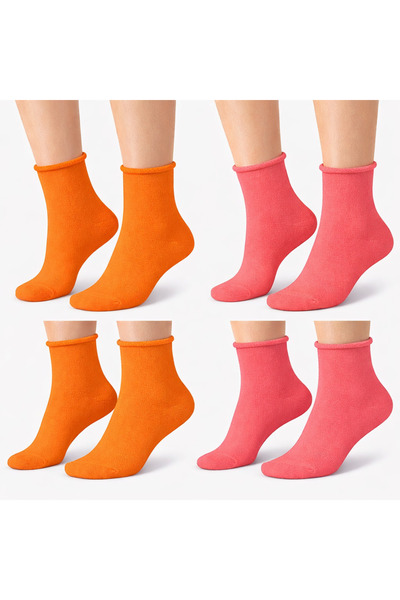 ZvM 2-пакет ролкови чорапи без ластик, розови коралово червени
