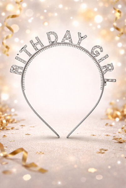 Larenya Πλαστικό στέμμα σε ασημί χρώμα με γραμμένο "Birtday Girl" και πέτρες