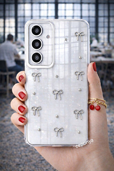 Ceponya جراب لهاتف Galaxy S25 بتصميم وسادة هوائية وغطاء عمود شفاف فضي