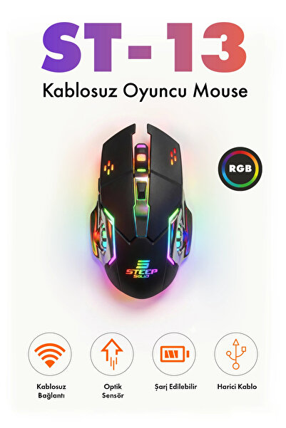 Steep Solid ST-13S Kablolusuz - Wiriless Şarjlı RGB Gaming Oyuncu Mouse